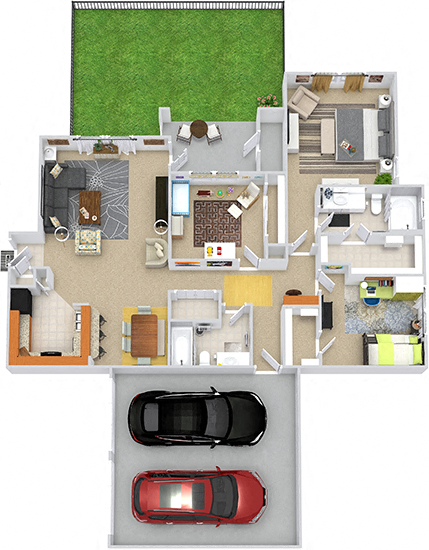 Floor plan for 3 beds, 2 baths, 1388 sqft